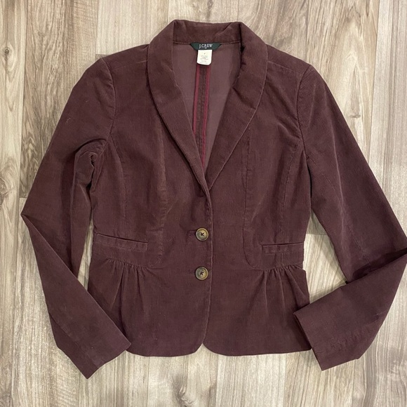 J.CREW 0 Dark Purple Stretch Cotton 2-Button Gathered Waist Corduroy Blazer - Picture 1 of 7